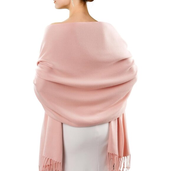 Women's Pink Pashmina Shawl Wraps Cashmere Feel Winter Scarf Soft Warm Blanket - Picture 1 of 6
